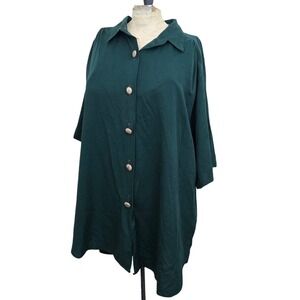 VINTAGE Joanna 18W Plus‎ Tunic Shirt Dress Made in USA Green 80s 90s Oversized